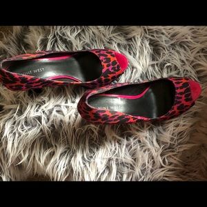 Pink and purple peep toe sandals. Nine West brand.